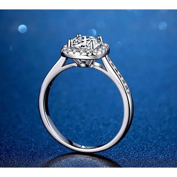 Certified 3 Ct Moissanite Halo Engagement Ring, Size 6 - Picture 4 of 10